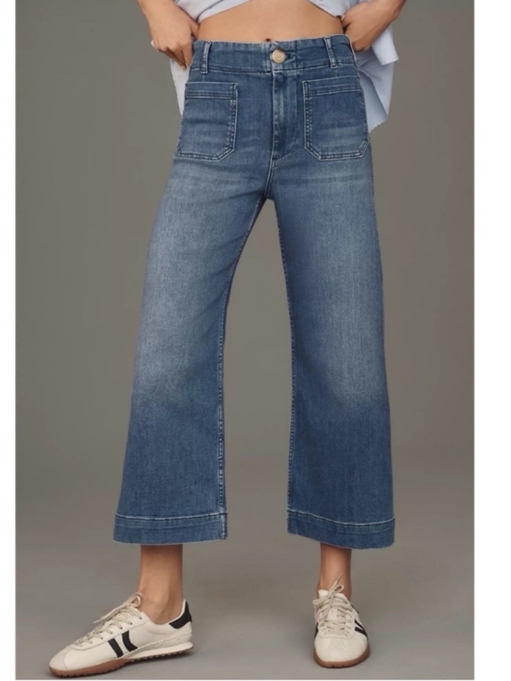 Anthropologie The Colette Crop Wide-Leg Jeans Medium Blue Denim 29